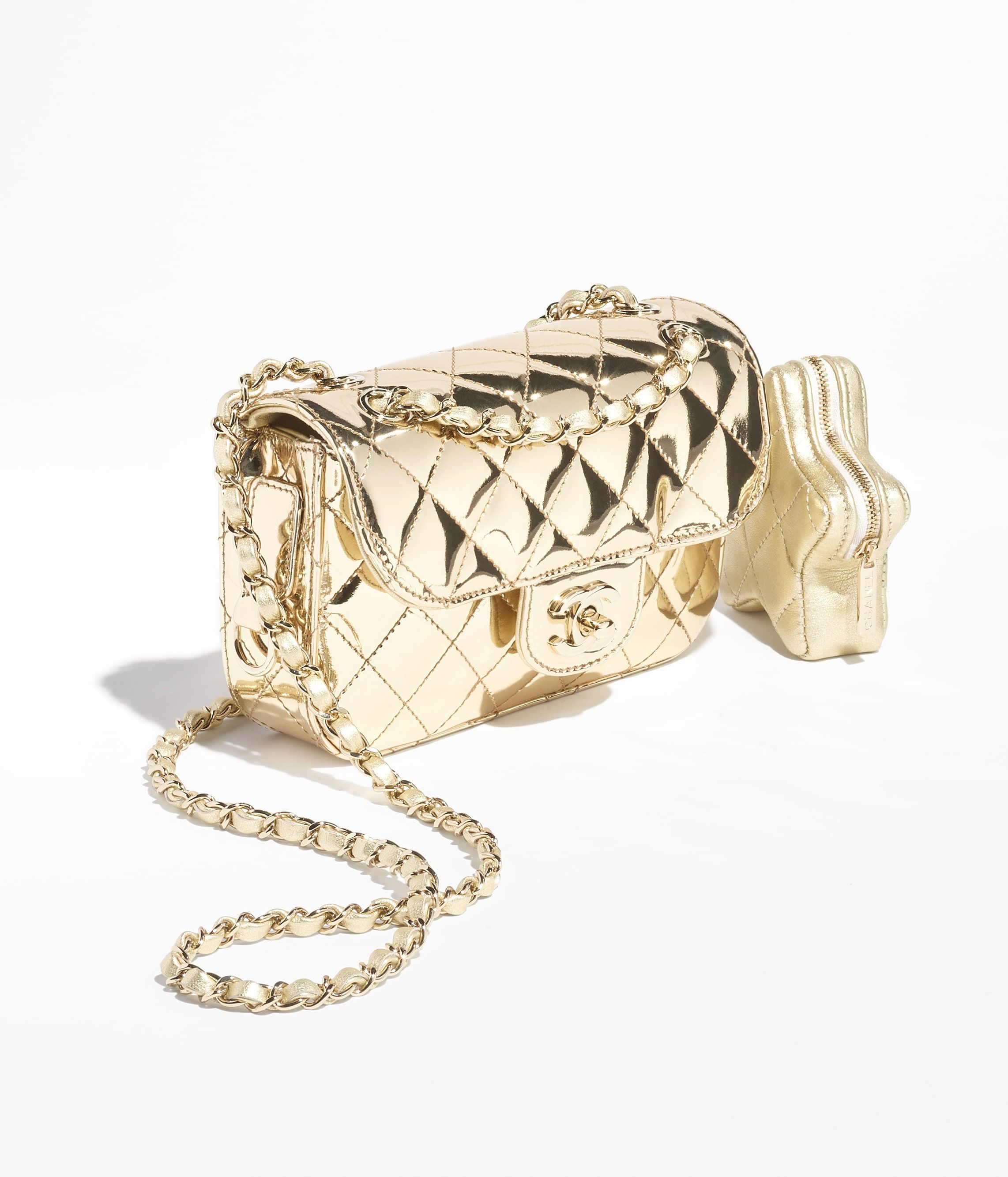 CHANEL Mini Flap Bag Star Coin Purse Light Gold Mirror Calfskin Metallic Calfskin Gold Tone Metal