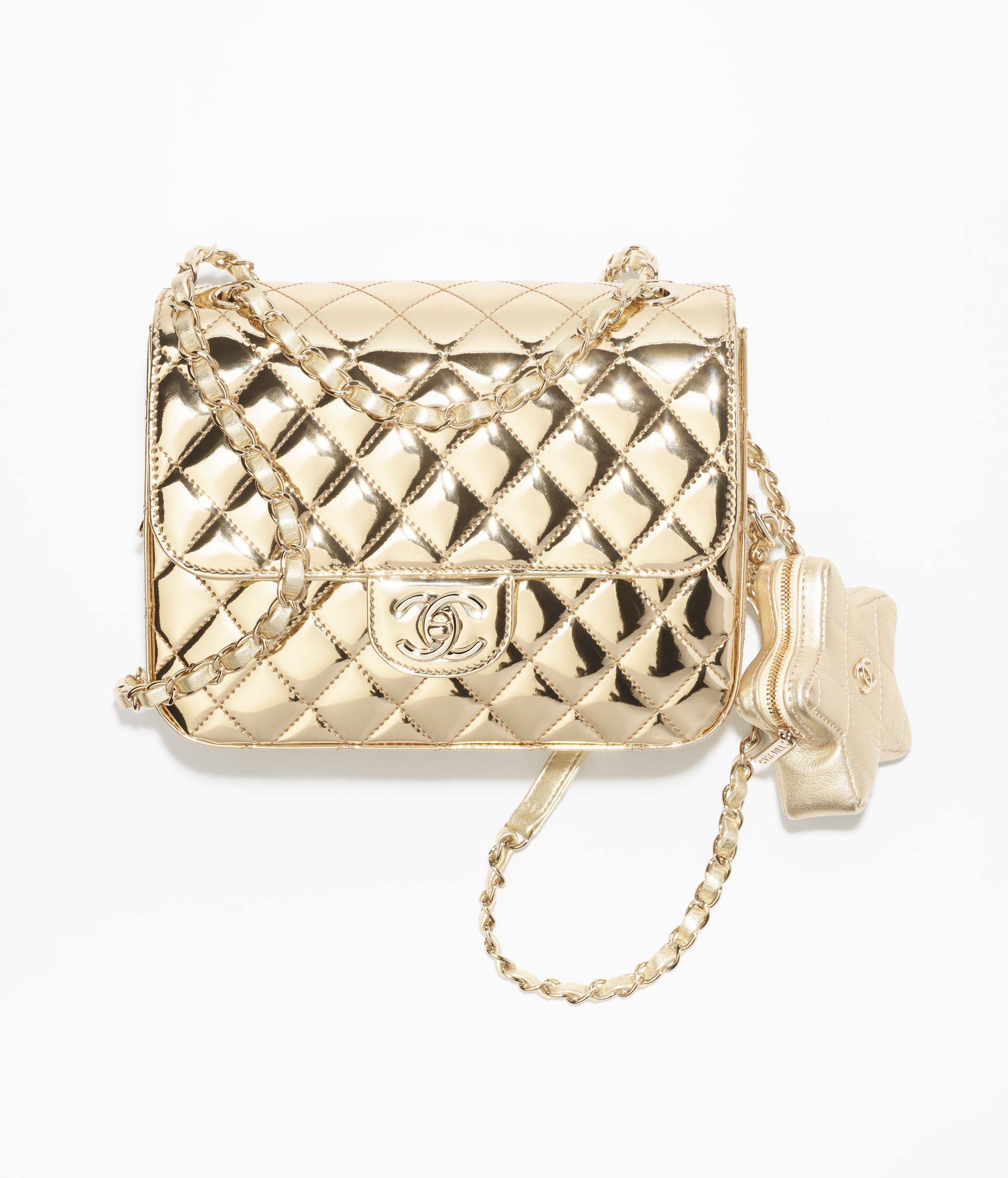 CHANEL Backpack Star Coin Purse Light Gold Mirror Calfskin Metallic Calfskin Gold Tone Metal