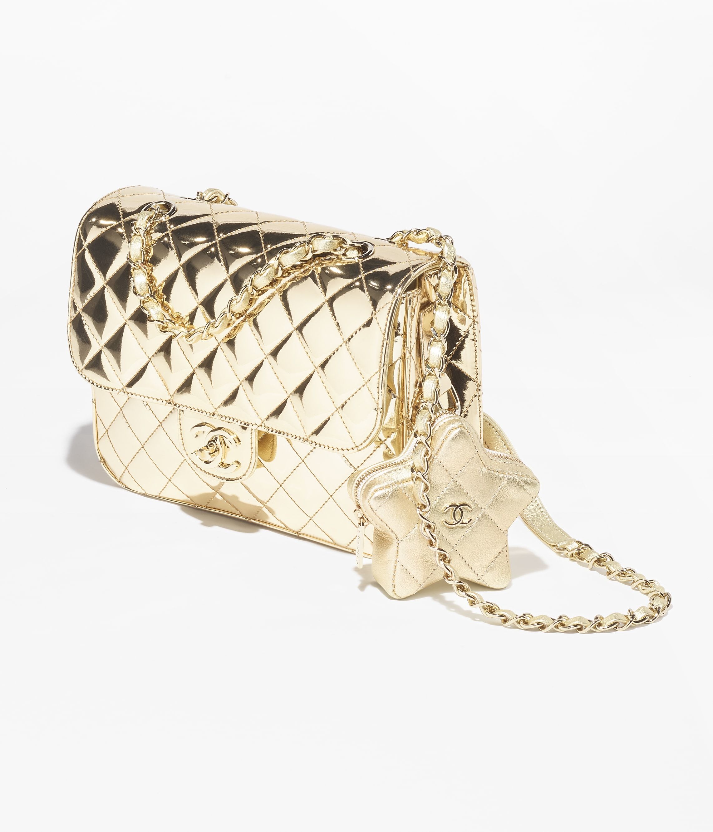 CHANEL Backpack Star Coin Purse Light Gold Mirror Calfskin Metallic Calfskin Gold Tone Metal