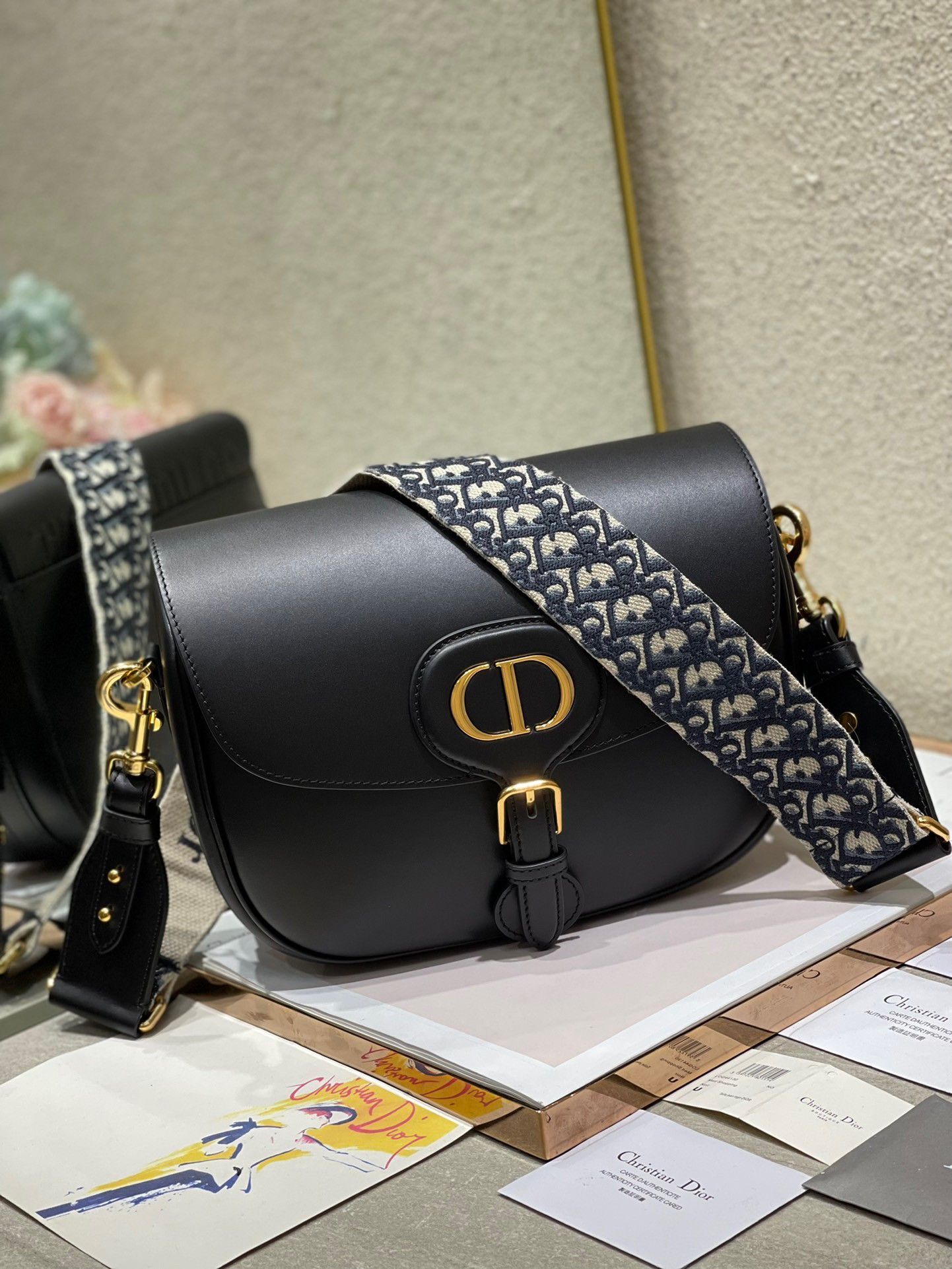 Dior Bobby Large Bag In Black Box Calfskin