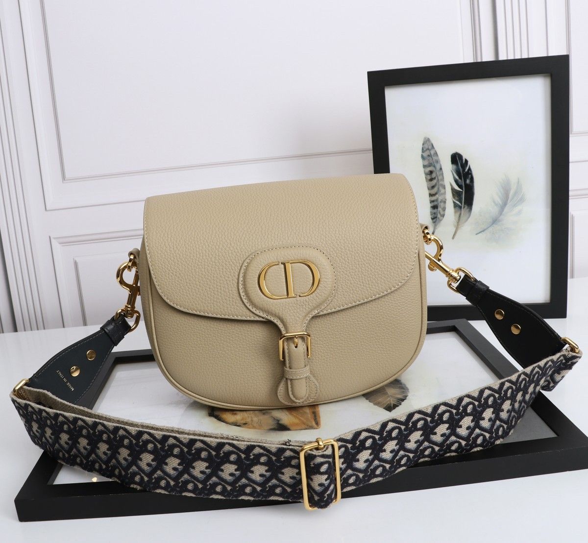 Dior Bobby Large Bag In Beige Grained Calfskin