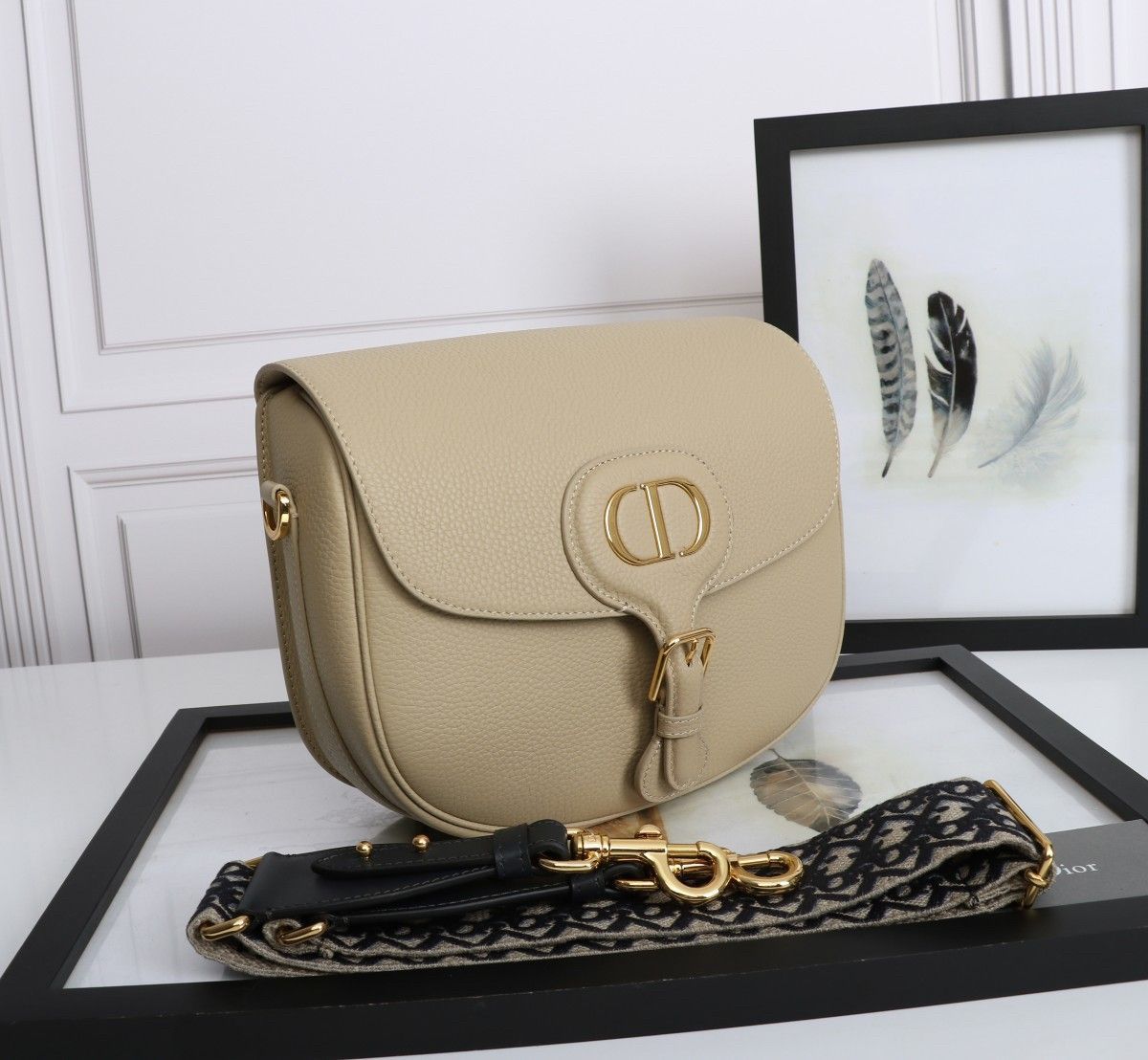 Dior Bobby Large Bag In Beige Grained Calfskin