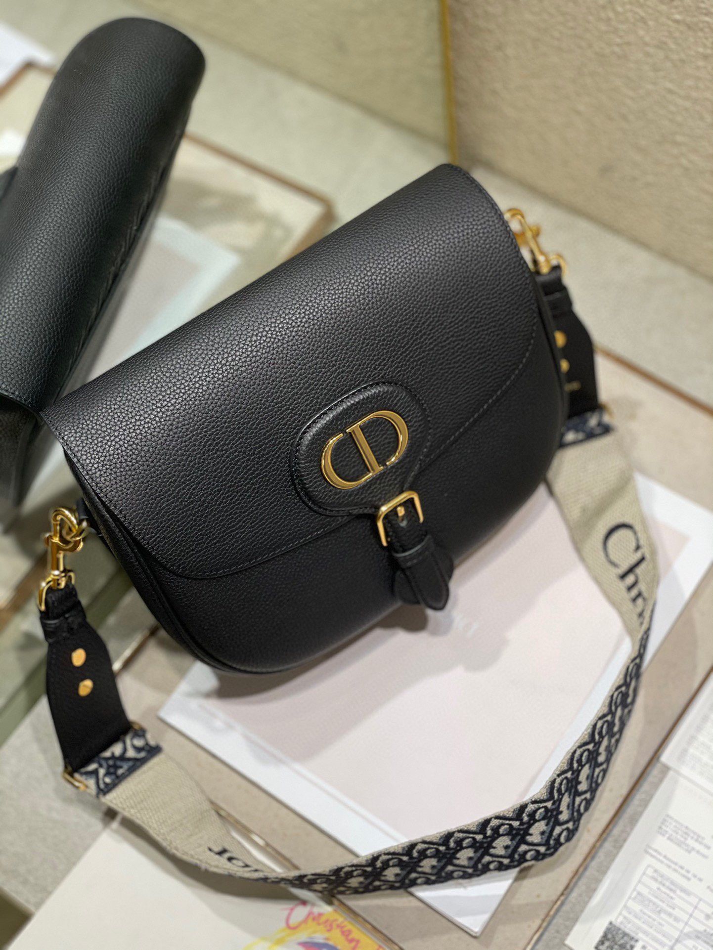 Dior Bobby Large Bag In Black Grained Calfskin