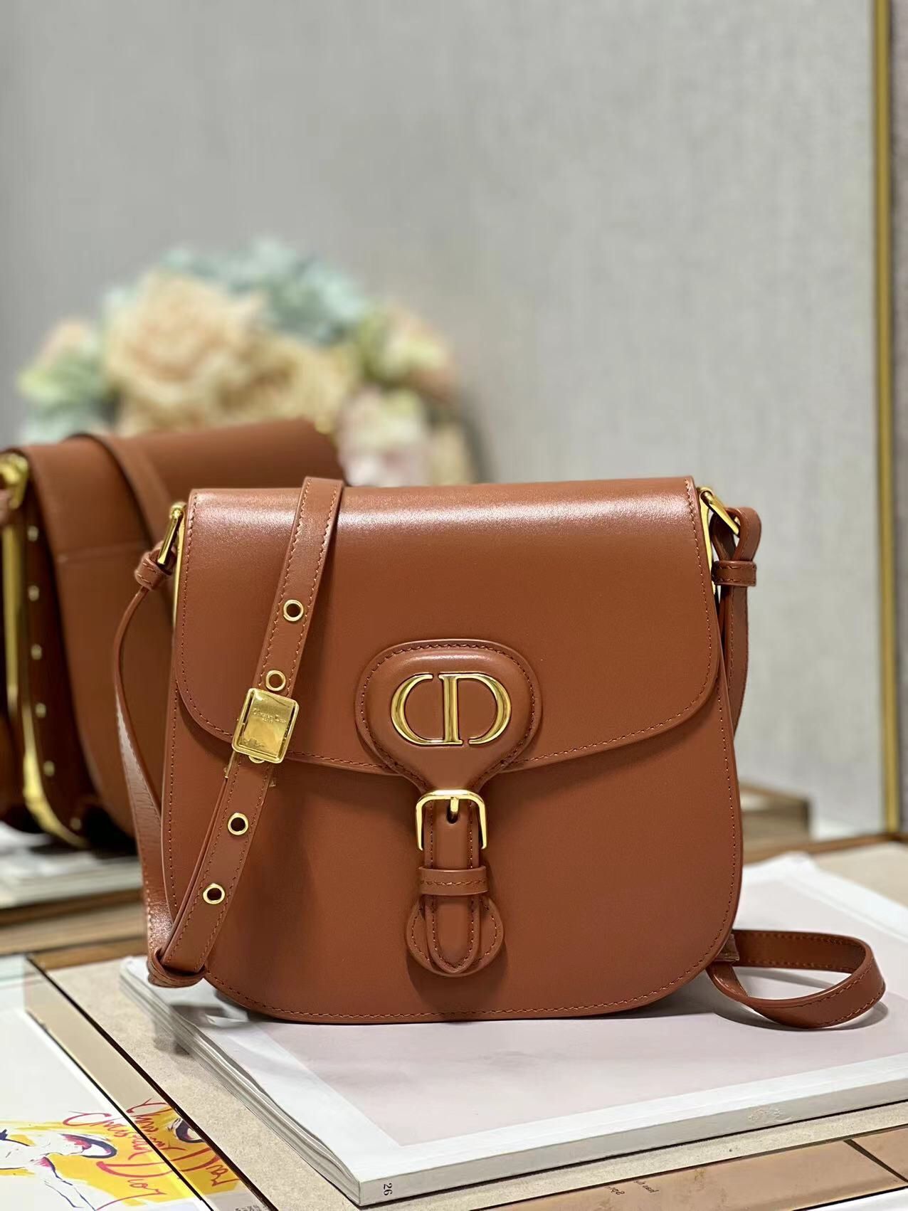 Dior Bobby Frame Bag In Brown Box Calfskin