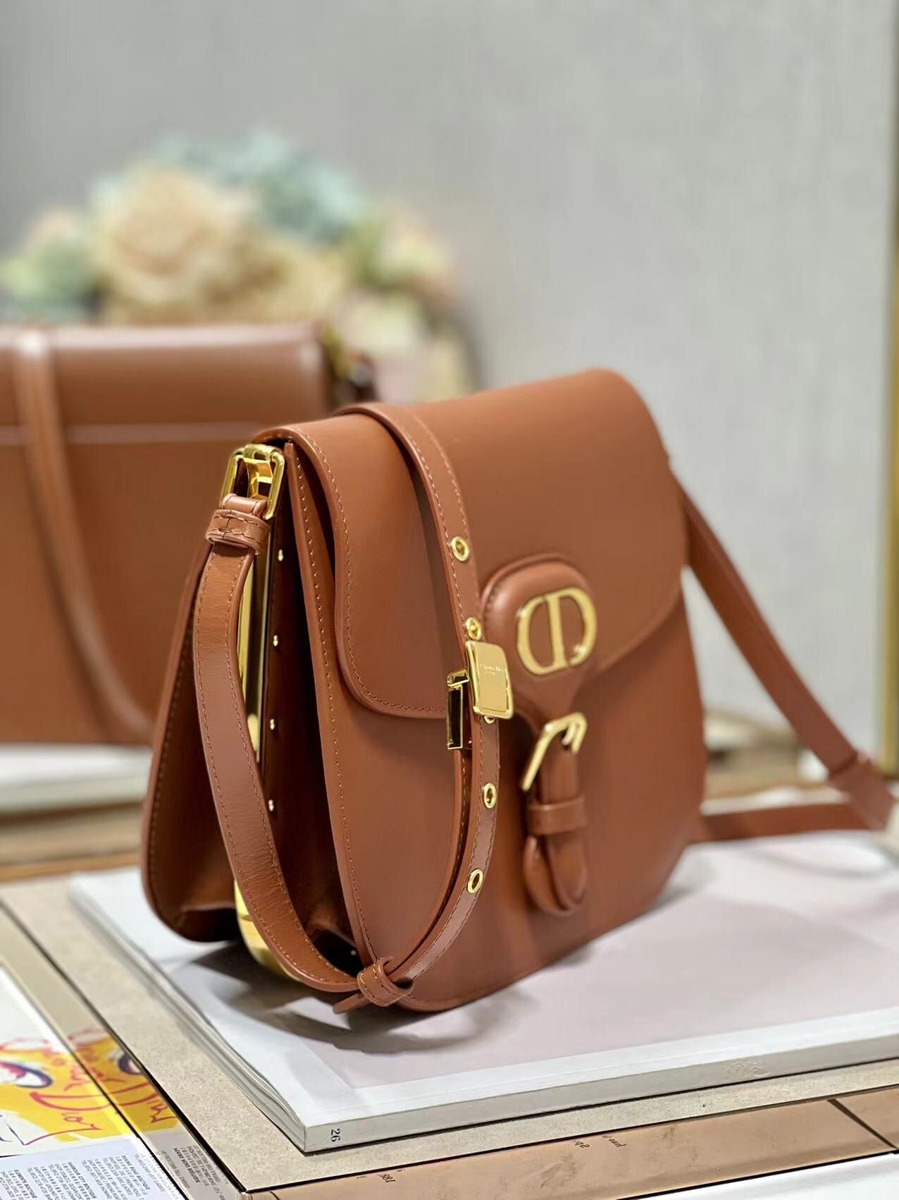 Dior Bobby Frame Bag In Brown Box Calfskin