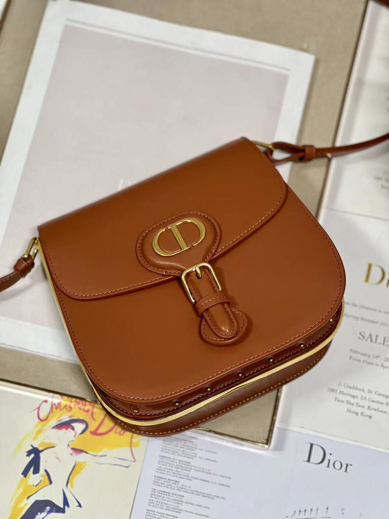 Dior Bobby Frame Bag In Brown Box Calfskin