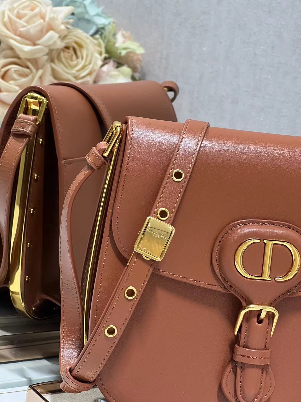 Dior Bobby Frame Bag In Brown Box Calfskin