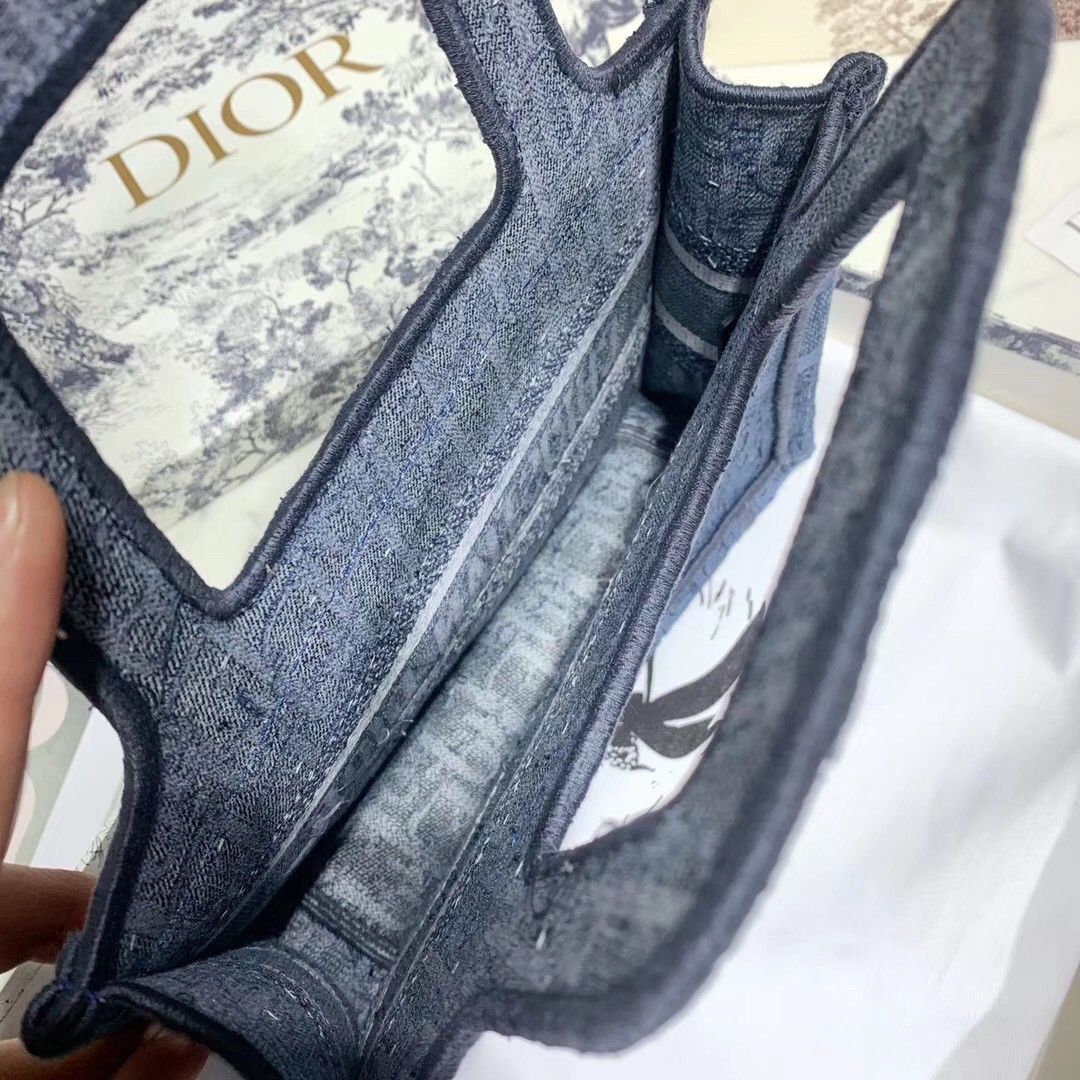 Dior Mini Book Tote Bag In Denim Blue Oblique Canvas