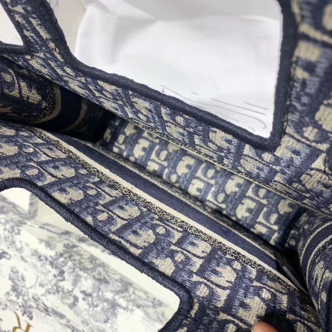 Dior Mini Book Tote Bag In Blue Dior Oblique Embroidery