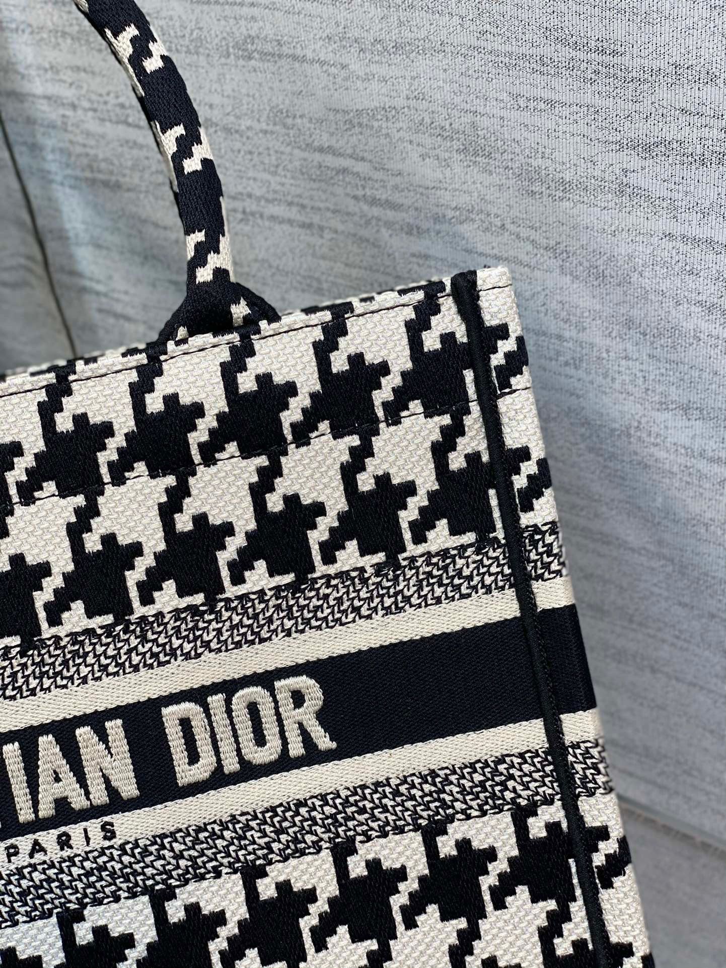 Dior Small Book Tote Bag In Micro Houndstooth Embroidery