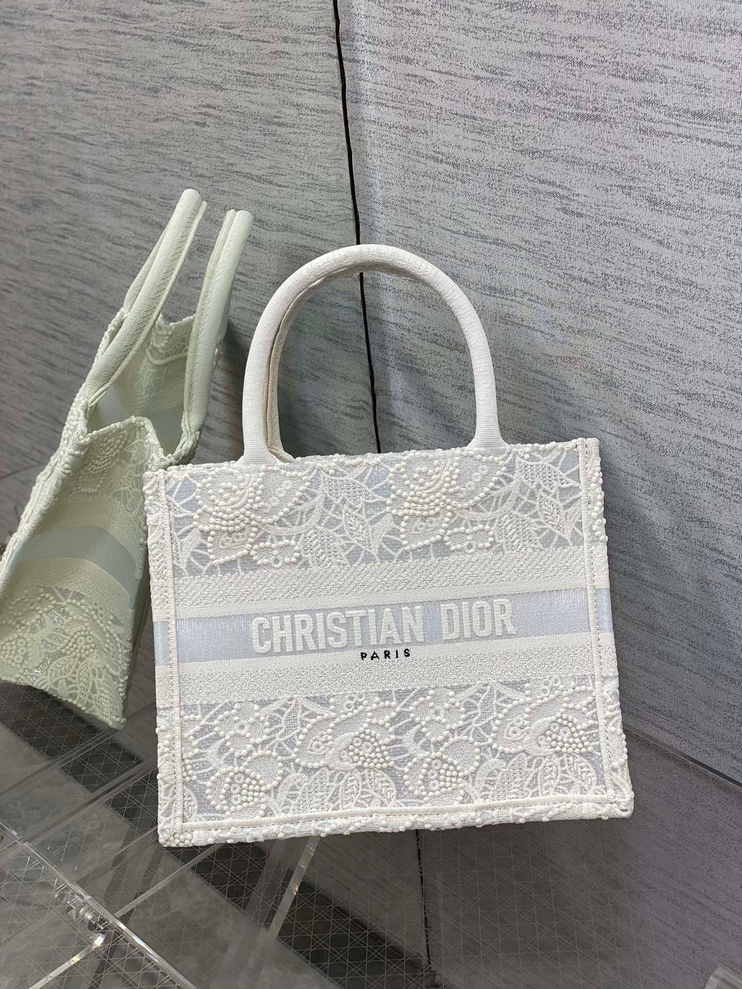 Dior Small Book Tote Bag In Natural Macrame-Effect Embroidery