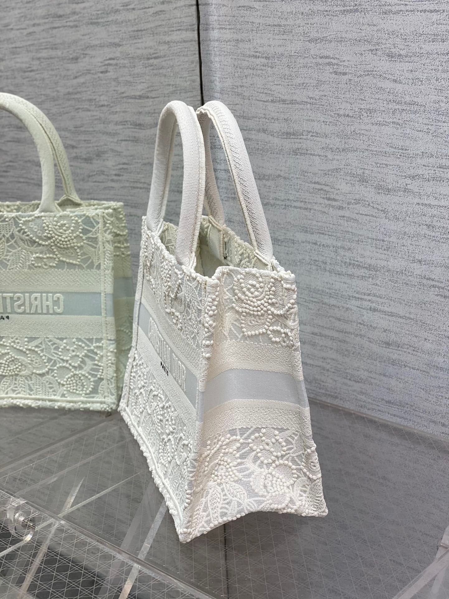 Dior Small Book Tote Bag In Natural Macrame-Effect Embroidery