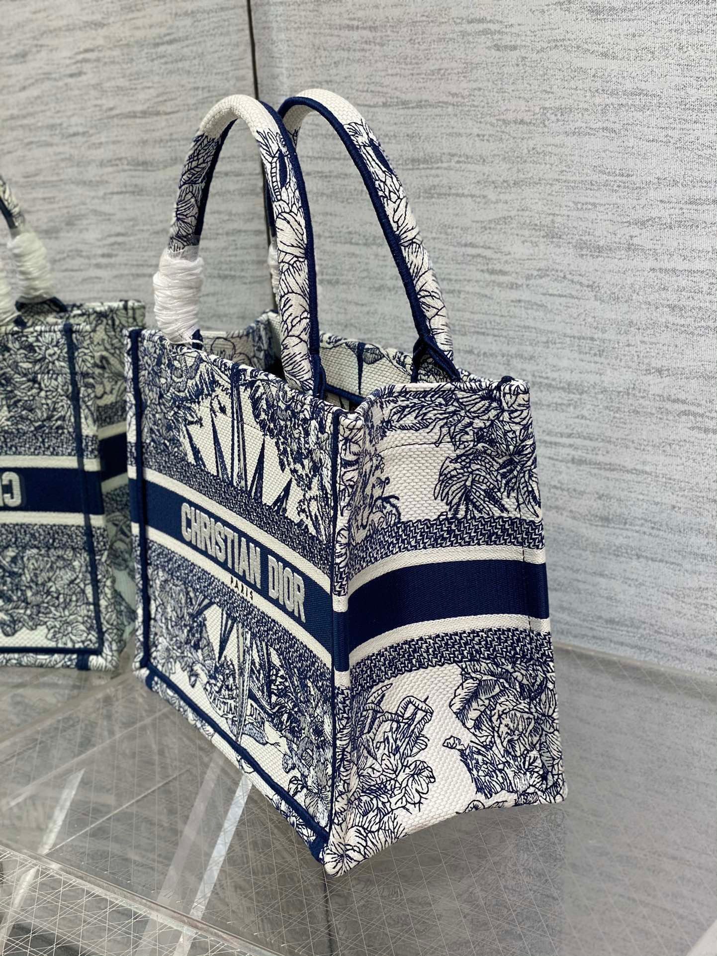 Dior Small Book Tote Bag In White & Blue Rêve d'Infini Embroidery