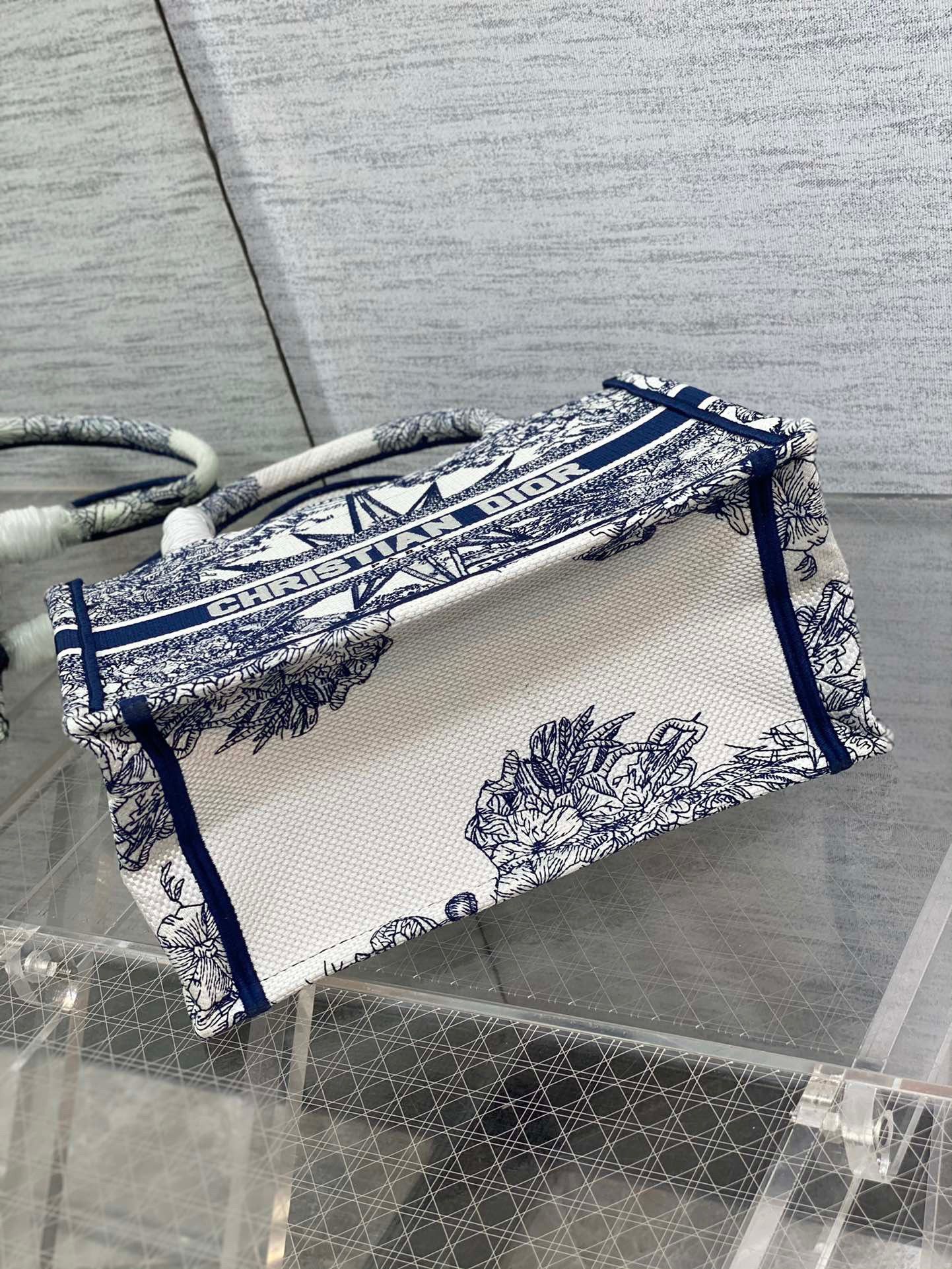 Dior Small Book Tote Bag In White & Blue Rêve d'Infini Embroidery