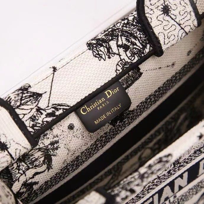 Dior Small Book Tote Bag In White Toile de Jouy Zodiac Embroidery