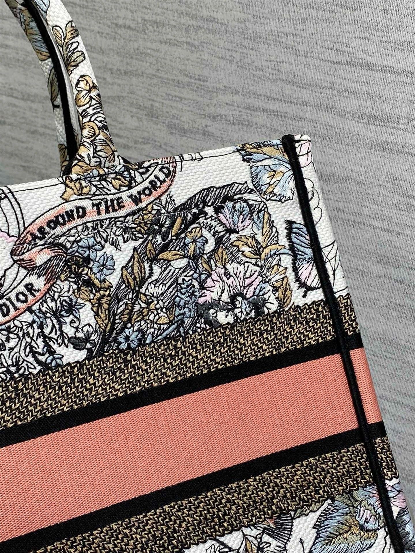 Dior Medium Book Tote Bag in Butterfly Around The World Embroidery