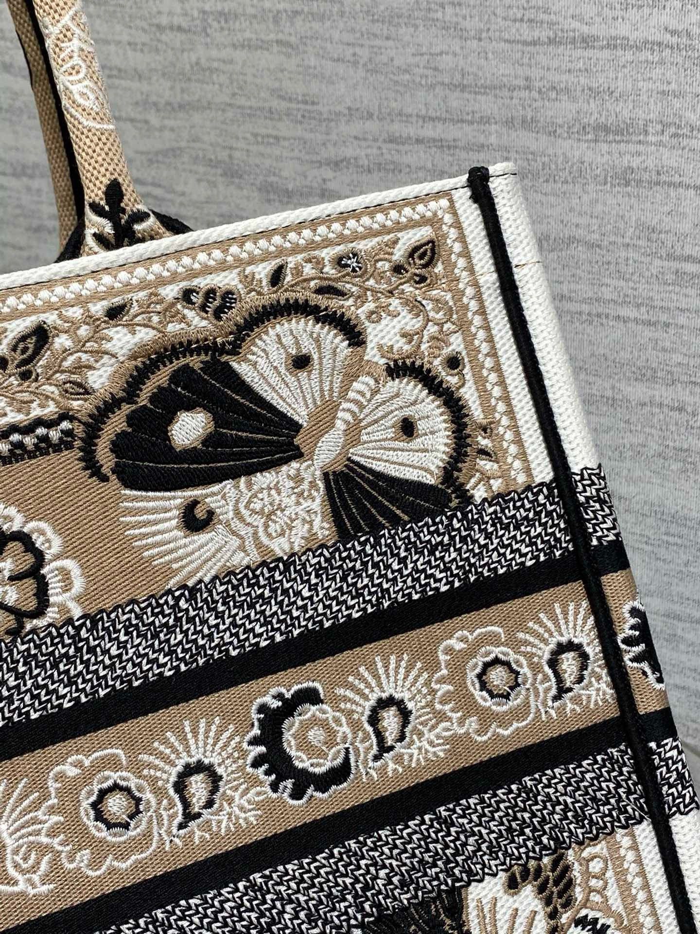 Dior Medium Book Tote Bag in Beige Butterfly Bandana Embroidery