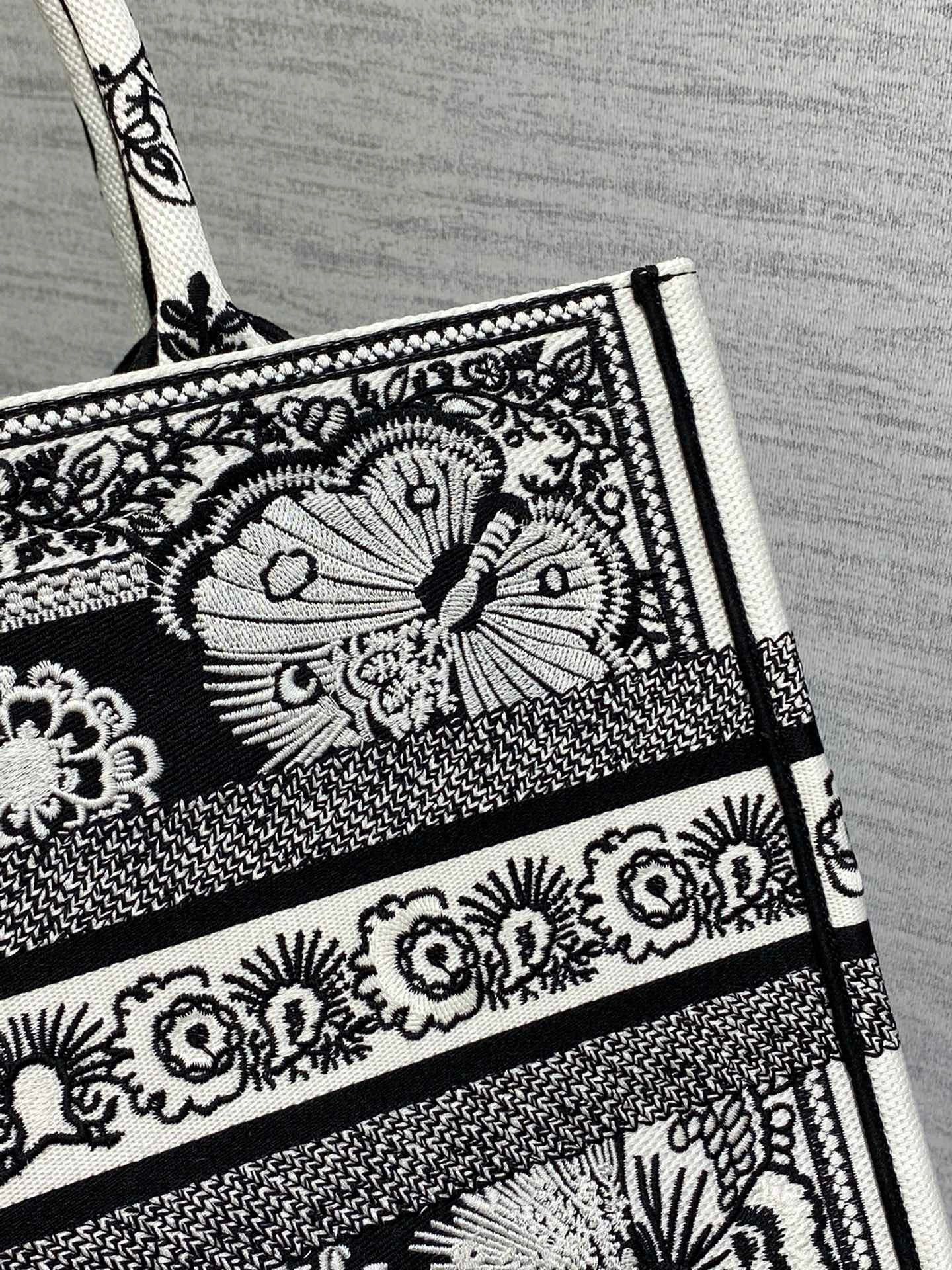 Dior Medium Book Tote Bag in Black and White Butterfly Bandana Embroidery