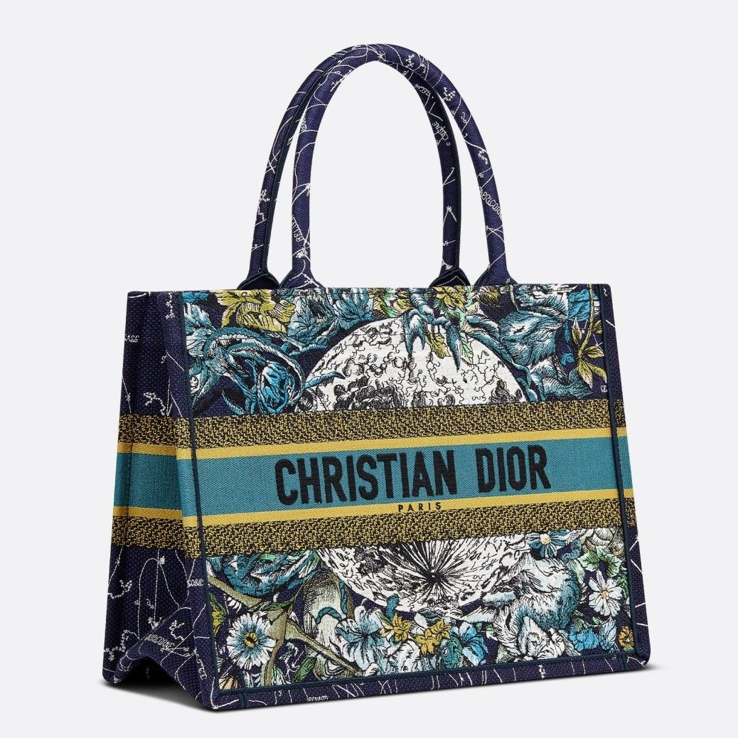 Dior Medium Book Tote Bag In Blue Dior Constellation Embroidery