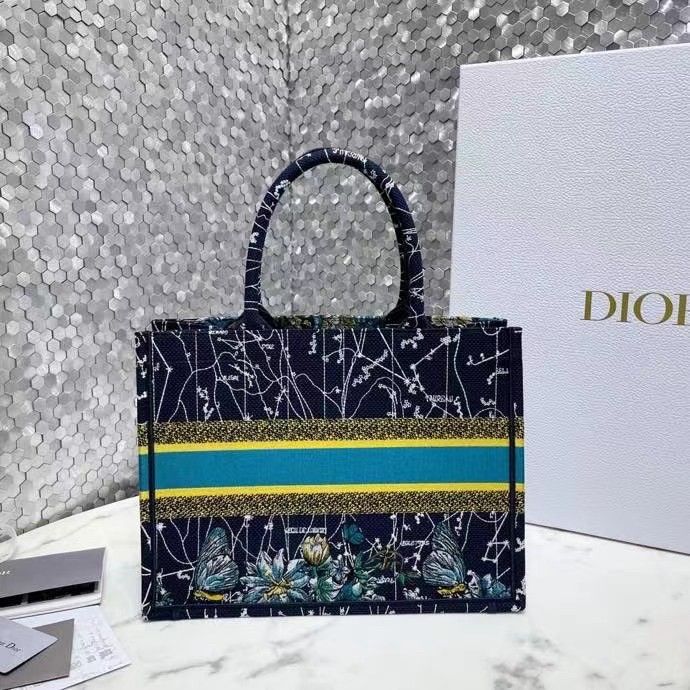 Dior Medium Book Tote Bag In Blue Dior Constellation Embroidery