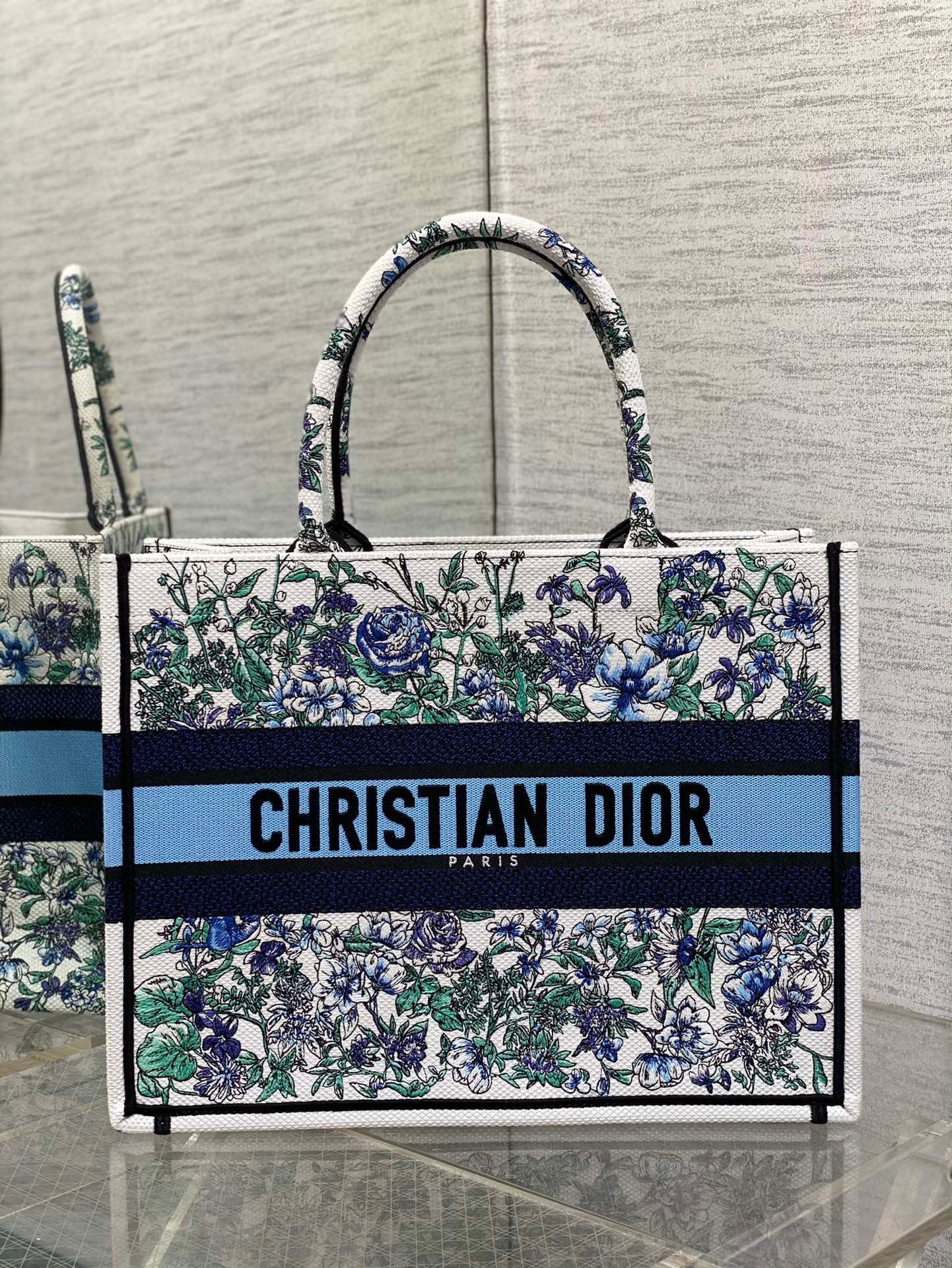 Dior Medium Book Tote Bag In Multicolor Flowers Constellation Embroidery