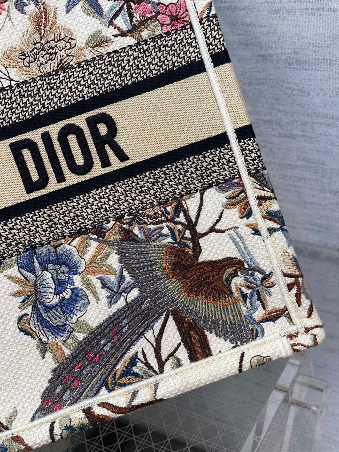 Dior Medium Book Tote Bag In White Jardin d'Hiver Embroidery