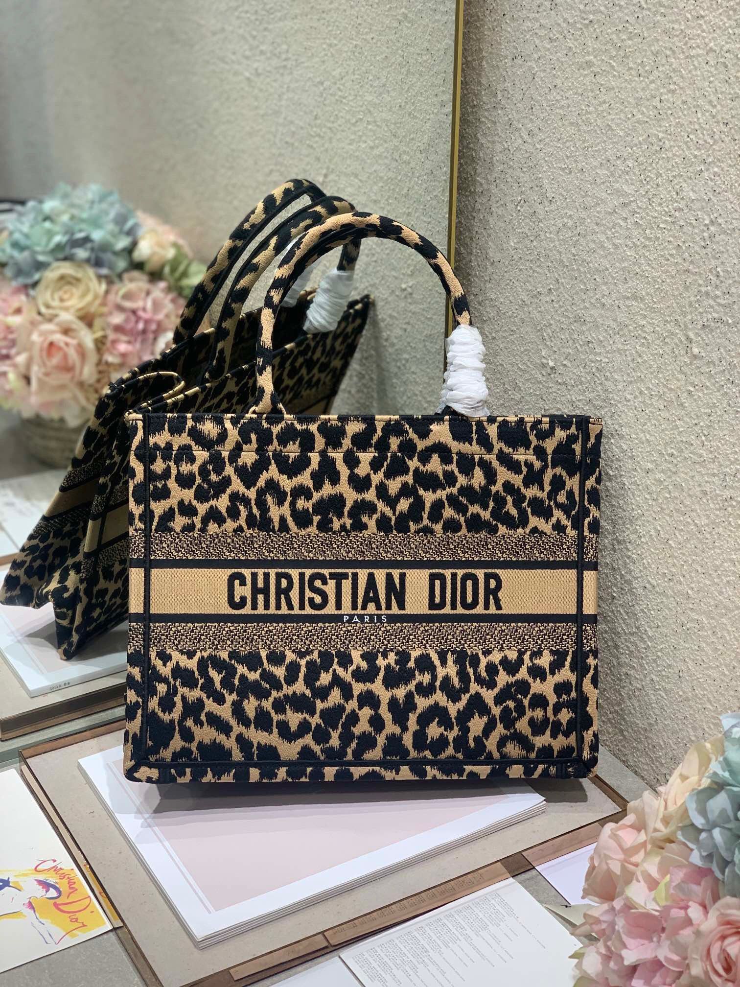 Dior Medium Book Tote Bag In Beige Multicolor Mizza Embroidery