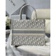 Dior Medium Book Tote Bag In Grey Dior Oblique Embroidery