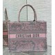 Dior Medium Book Tote Bag in Grey and Pink Toile de Jouy Reverse Embroidery