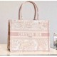 Dior Medium Book Tote Bag In Pink Toile De Jouy Embroidery