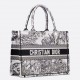 Dior Medium Book Tote Bag In White Toile de Jouy Voyage Embroidery