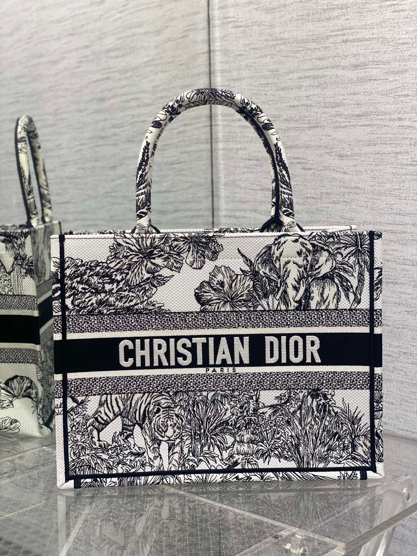 Dior Medium Book Tote Bag In White Toile de Jouy Voyage Embroidery