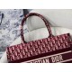 Dior Medium Book Tote Bag In Bordeaux Velvet Oblique Embroidered