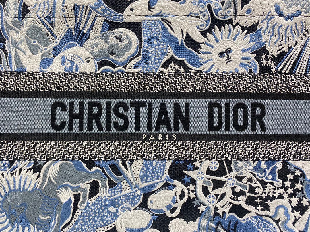 Dior Medium Book Tote Bag In Blue Zodiac Fantastico Embroidery