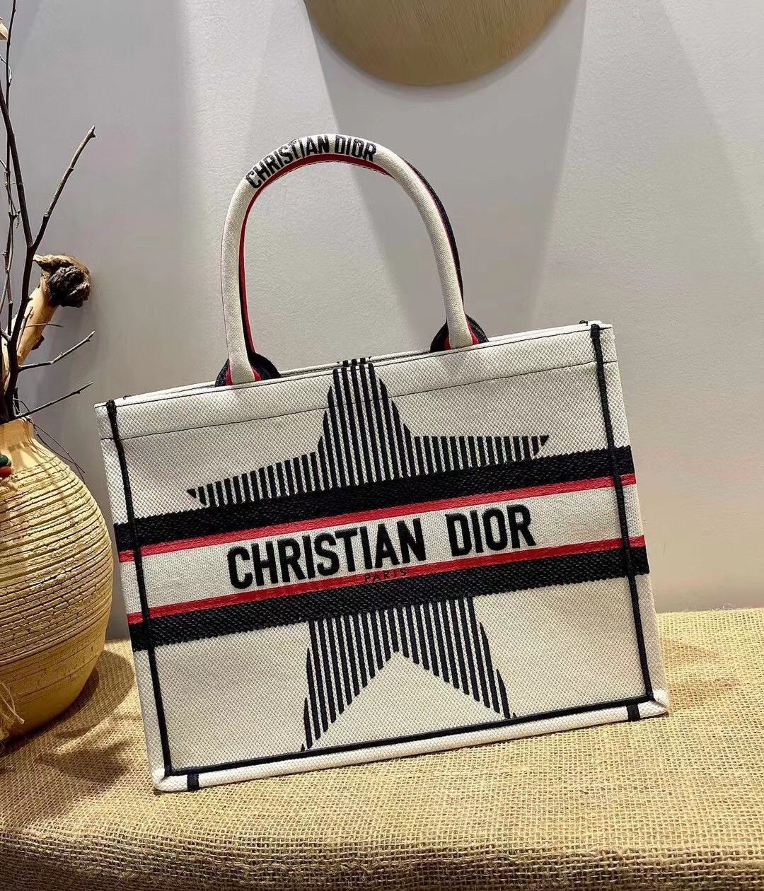 Dior Large Book Tote Bag In DiorAlps White Three-Tone Embroidery