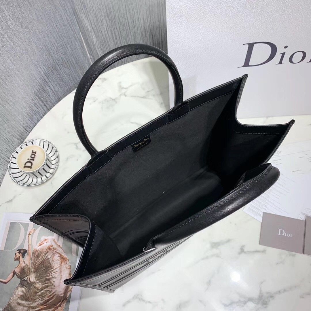 Dior Large Book Tote Bag In Black Smooth Calfskin