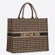 Dior Large Book Tote Bag In Beige Houndstooth Embroidery Canvas