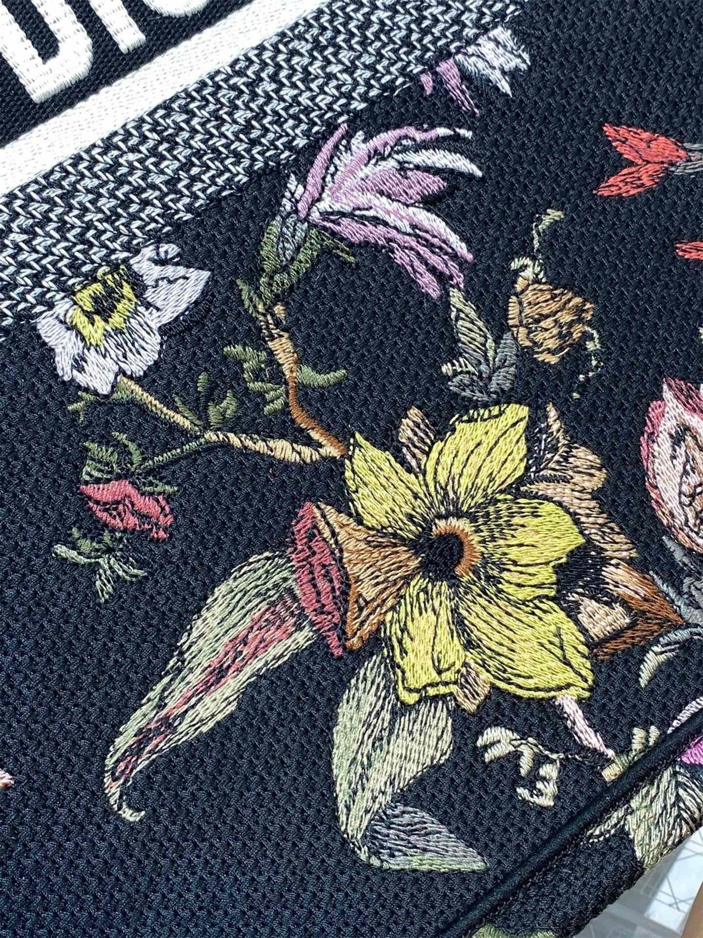 Dior Large Book Tote Bag In Black Jardin Botanique Embroidery