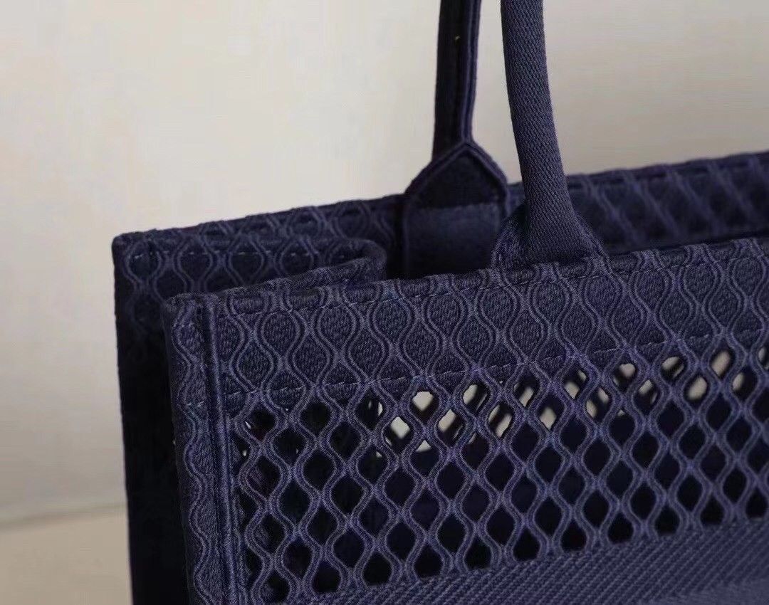 Dior Large Book Tote Bag In Blue Mesh Embroidery