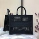 Dior Large Book Tote Bag In Black Mesh Embroidery