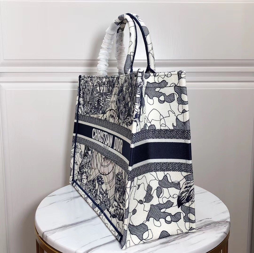 Dior Large Book Tote Bag In Around The World Embroidered Canvas