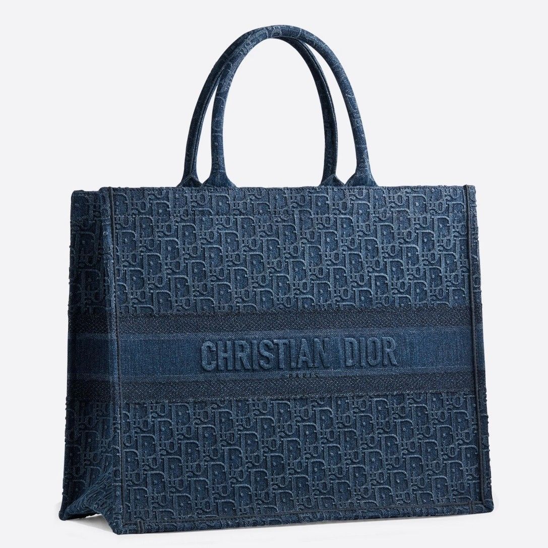 Dior Large Book Tote Bag In Denim Blue Dior Oblique Canvas