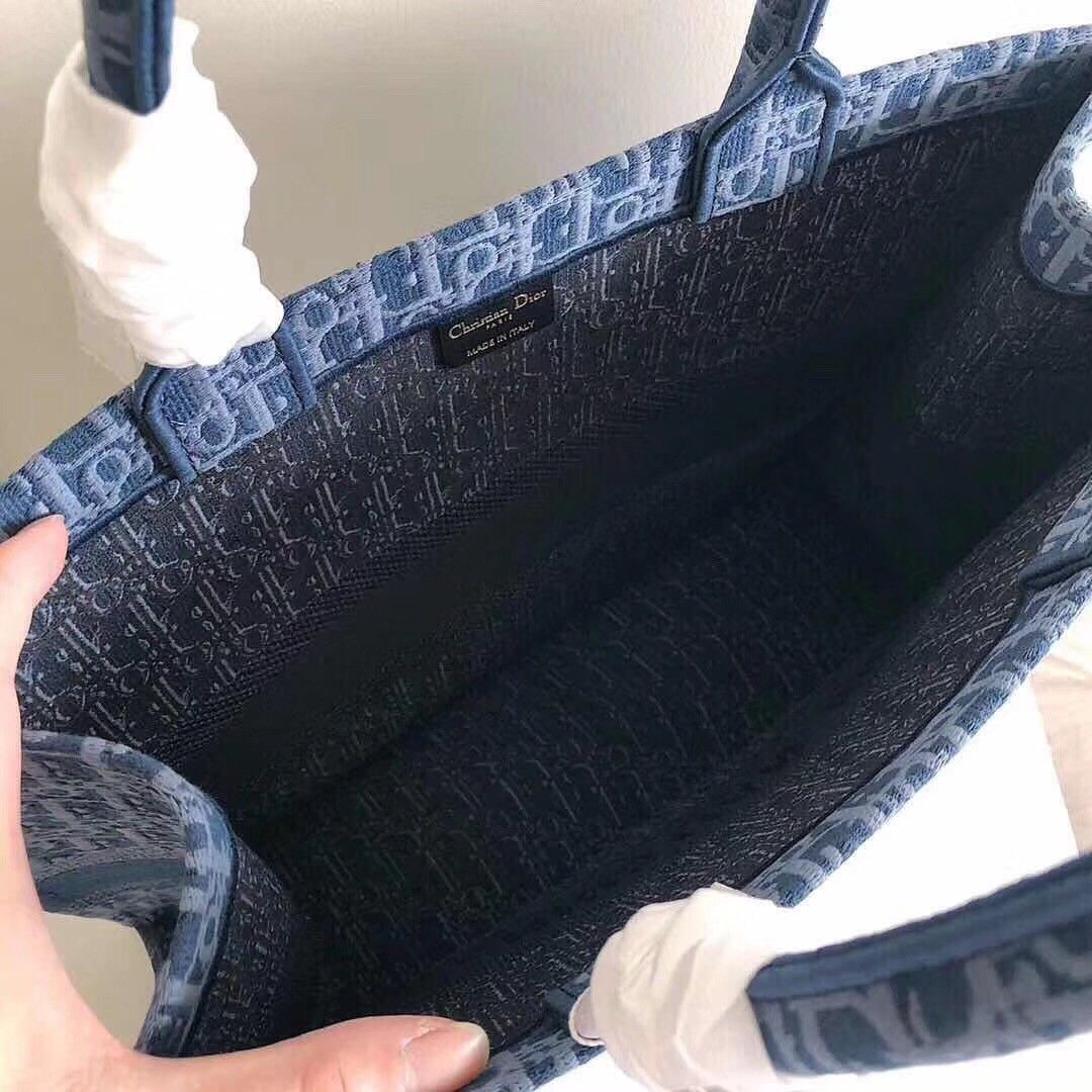 Dior Large Book Tote Bag In Denim Blue Dior Oblique Canvas