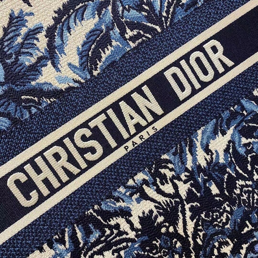 Dior Large Book Tote Bag In Blue Dior Palms Embroidery