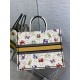 Dior Large Book Tote Bag In White Pixel Zodiac Embroidery