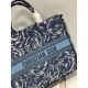 Dior Large Book Tote Bag In Blue Dior Roses Embroidery