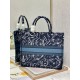 Dior Large Book Tote Bag In Blue Dior Roses Embroidery