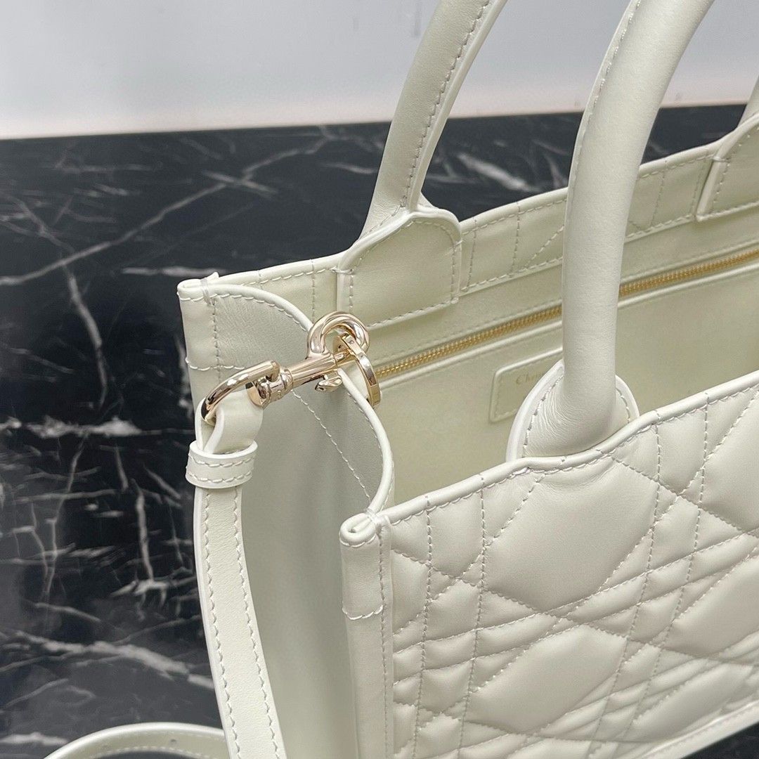 Dior Small Book Tote Bag with Strap in White Macrocannage Calfskin