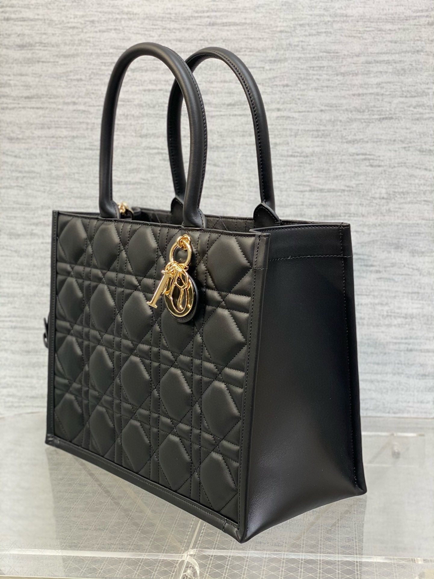 Dior Medium Book Tote Bag with Strap in Black Macrocannage Calfskin