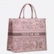 Dior Large Book Tote Bag in Pink and Gray Toile de Jouy Sauvage Embroidery